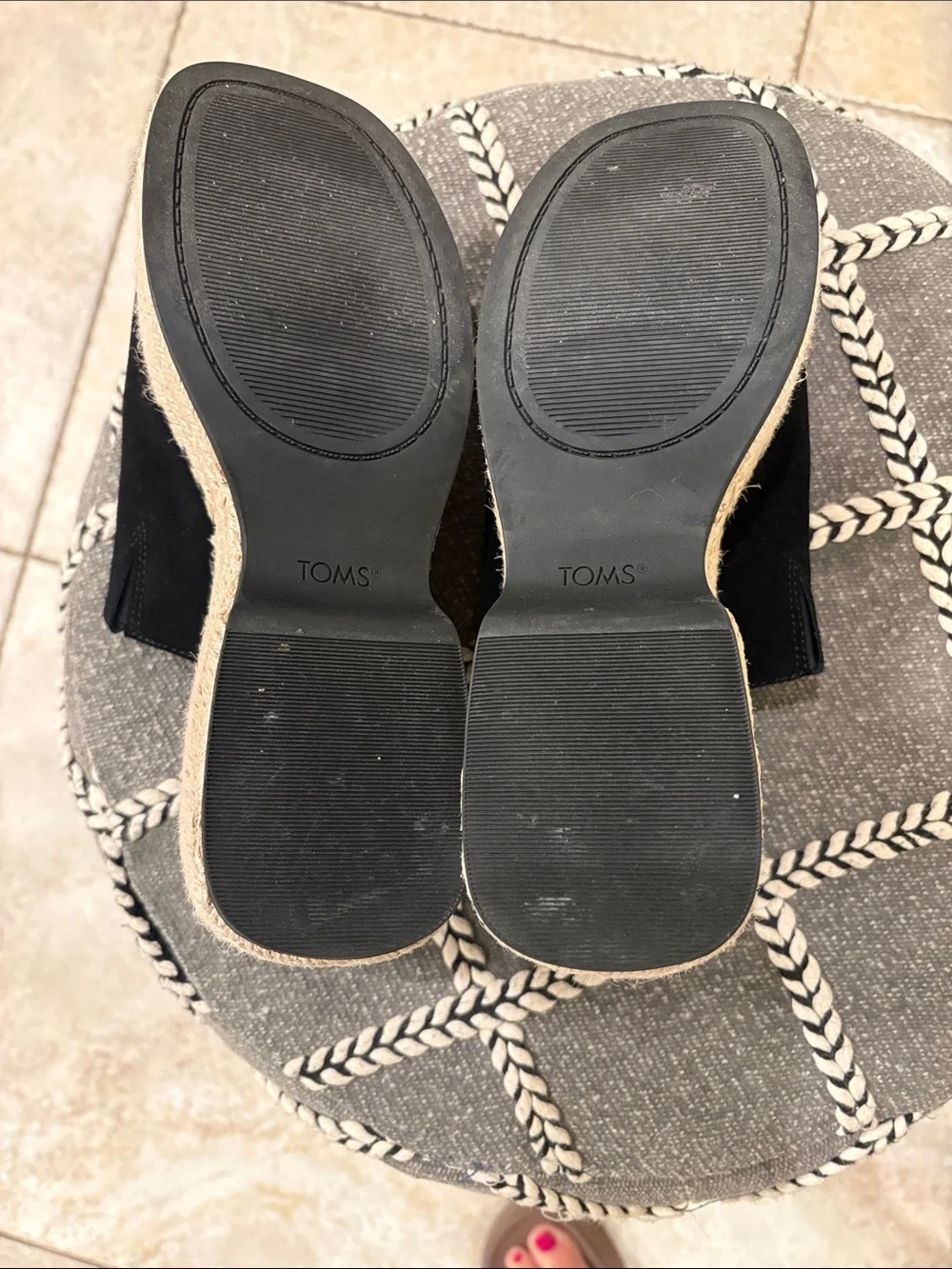 TOMS Black Suede Platform Espadrille Mule